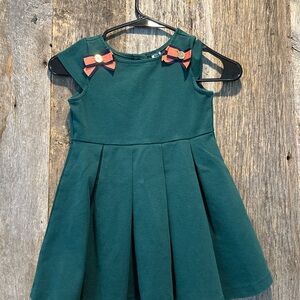 Janie and Jack Teal Dress with Coral Bow Accents